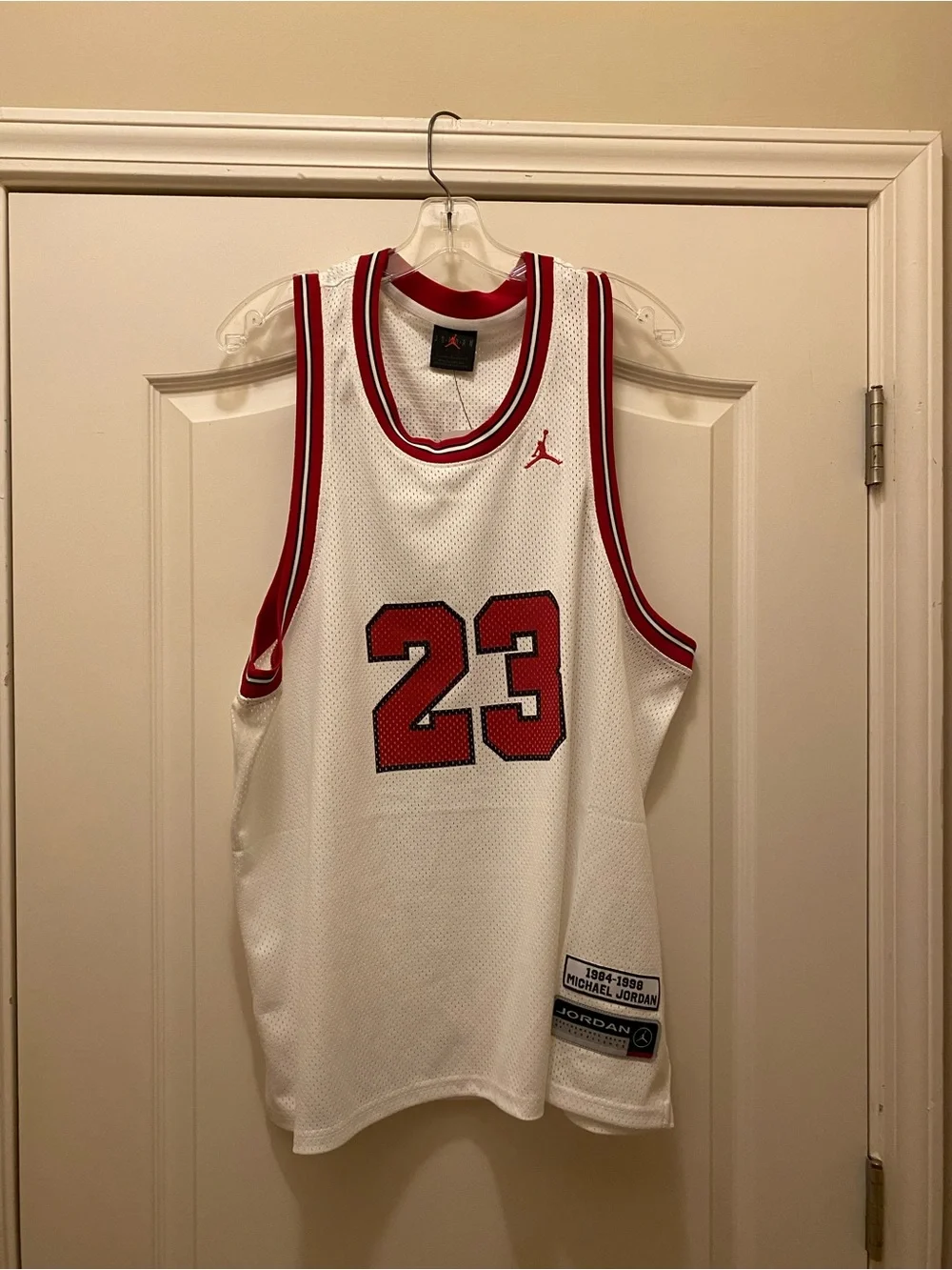 Jordan White Basketball Jersey Patch with Black & Red Accents